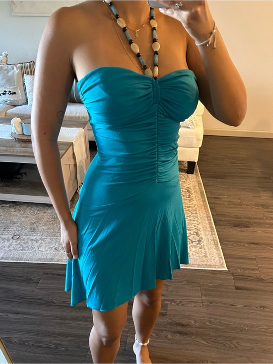 Jodi Kristopher Dresses & Skirts - STUNNING Y2K Jodi Kristopher Teal Strapless Ruched Mini Dress